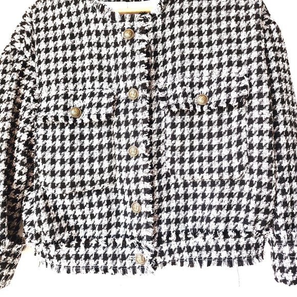 C. Established 1946 Womans Jacket Houndstooth Pattern Fringe Trim Size M Blk/Wht - Picture 6 of 11